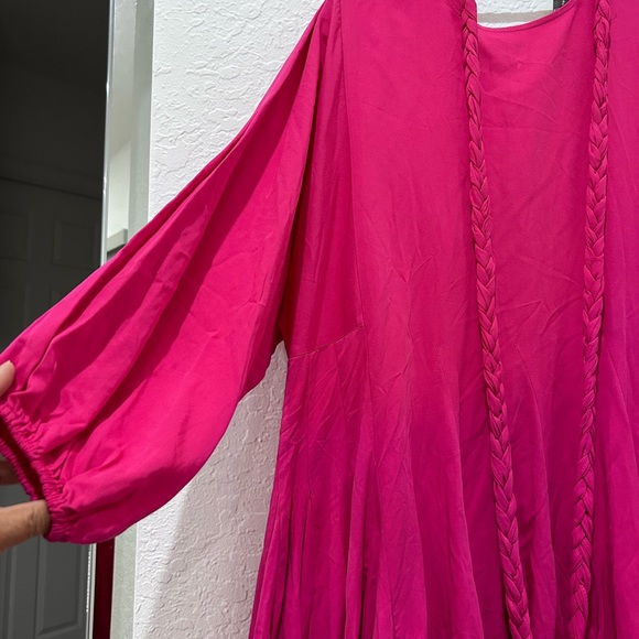 PALMS AWAY by RED DRESS • Bright Pink Long Sleeve Dress • sz Small - Picture 4 of 9